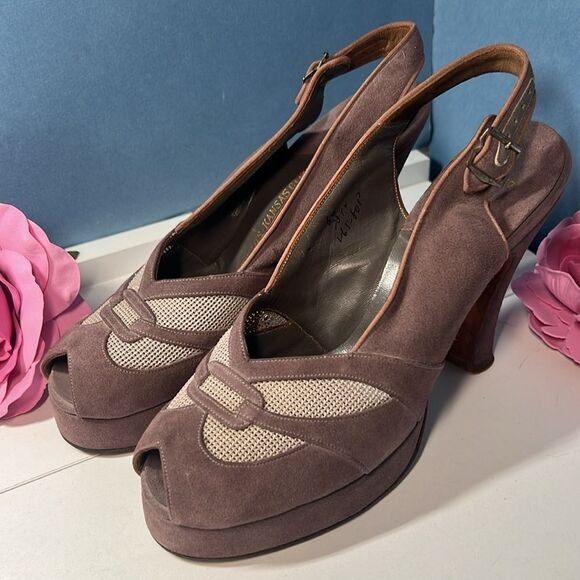 Free shipping! Vintage 1940's Harzfeld's Peep Toe Platform Slingback Heels! - Picture 12 of 12
